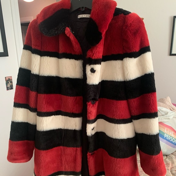 Alice & Olivia colorblocked striped faux fur jacket - Picture 2 of 6